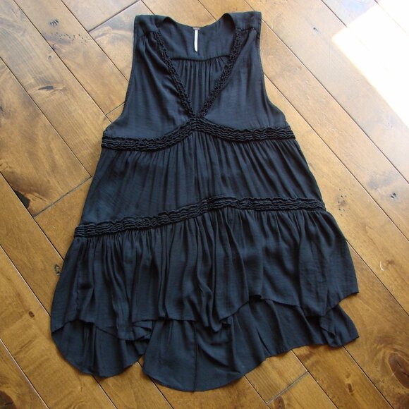 Free People Purple Haze Black Tunic Top Tiered Boho Babydoll Hi Low Small - Picture 6 of 14